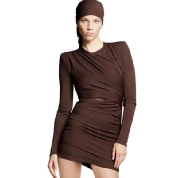 Zara Draped Brown Mini Dress with Cut Out - Picture 1 of 5